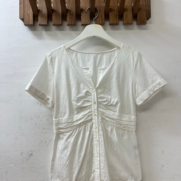 일본빈티지 코튼 100% 셔링 버튼 블라우스