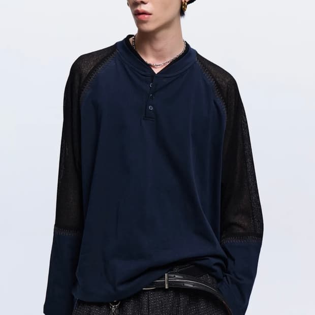 알에스에스씨 rssc STITCHED KNIT ARM HENLEY NEC