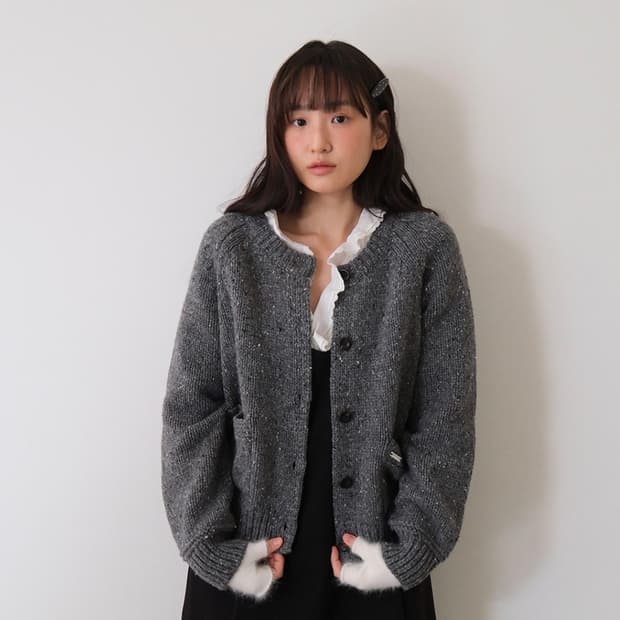 moui * Chip wool nep cardigan (CHACOAL)
