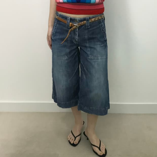 빈티지 7부 데님팬츠