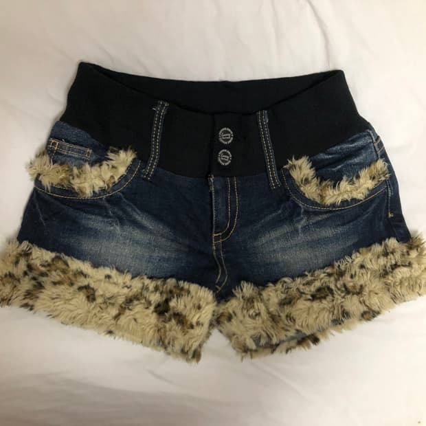 빈티지 갸루 레오파드 호피 털 퍼 반바지 숏팬츠 쇼츠