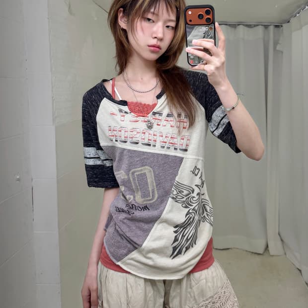 (상의 세트) 할리데이비슨 오리엔탈 나그랑 반팔 티셔츠 + 레이스 나시