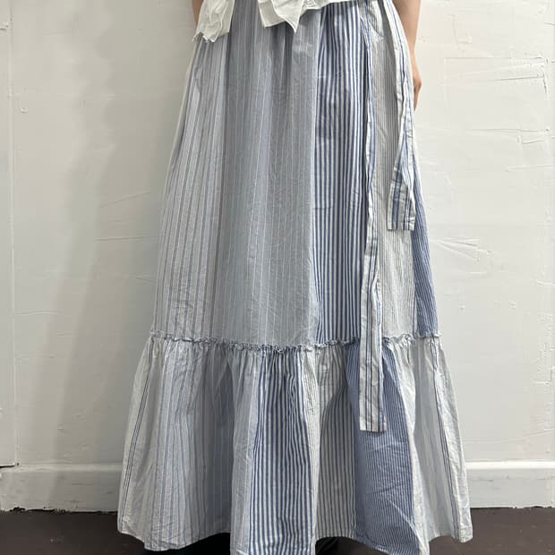 heliopole blue stripe frill long skirt