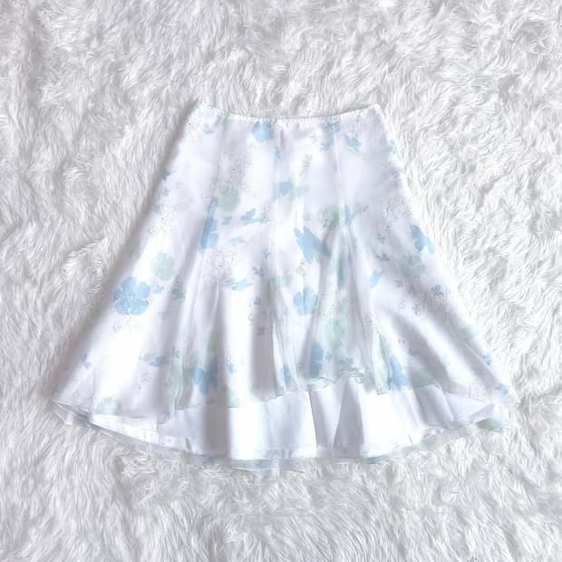 Private label 화이트 블루 파스텔 언발 스커트
