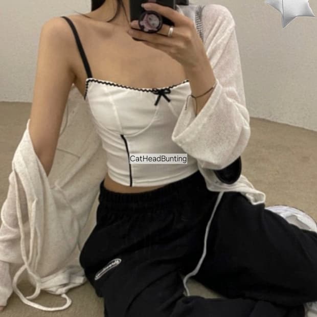 쓰리타임즈맛 갸루 핫걸 핏 예쁜 란제리코어 리본 코르셋 라인 나시 탑