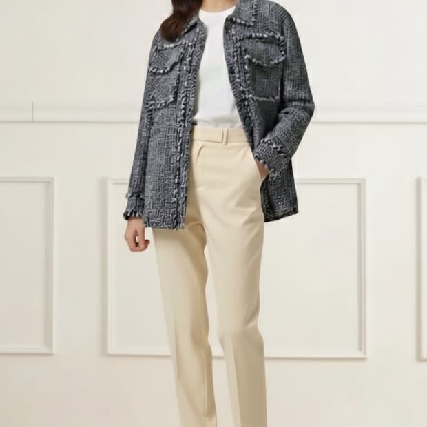 오즈세컨 글리터 칼라셔츠 트위드 자켓 44~55사이즈