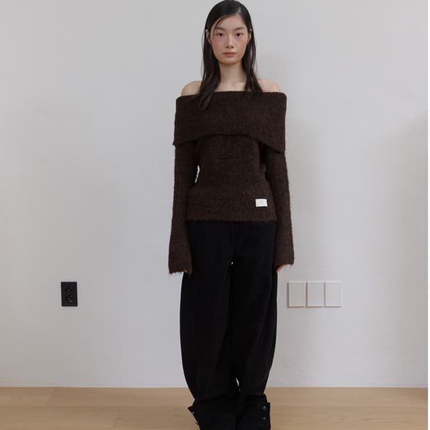 아수라 asura 코지 울 오프숄더 니트 브라운