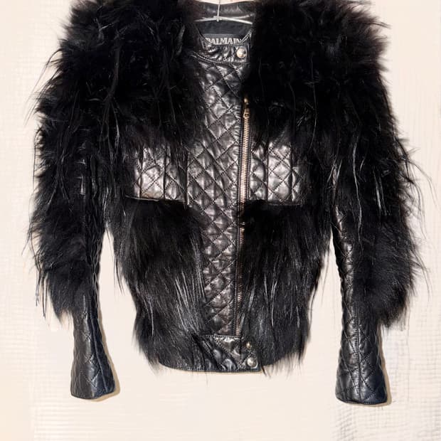 발망 12fw 아트피스 렘스킨 퀼팅 라쿤 퍼 크로스 재킷