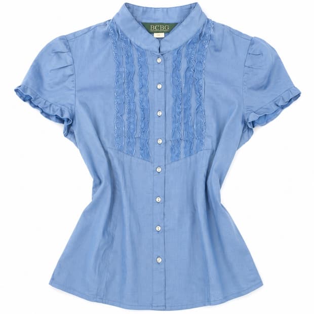 BCBG 블루 프릴 반팔 셔츠
