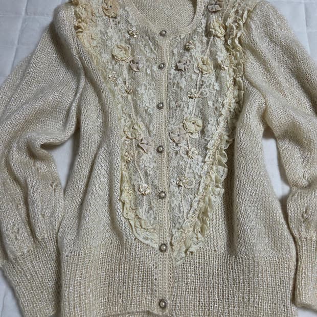 빈티지 모리 페어리 화이트 아이보리 가디건