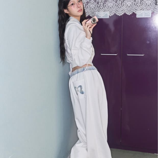 CHECK CONTRAST SWEAT PT IVORY