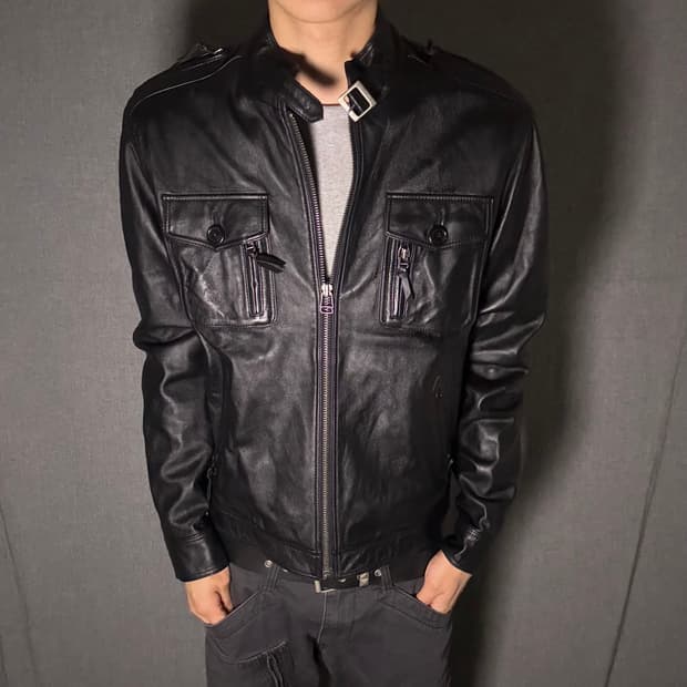 lamb skin pocket leather jacket