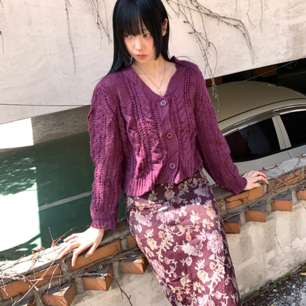 Twist knit cardigan(violet)