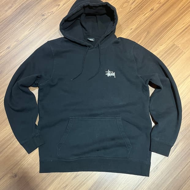 스투시 베이직 로고 후드티 블랙 L