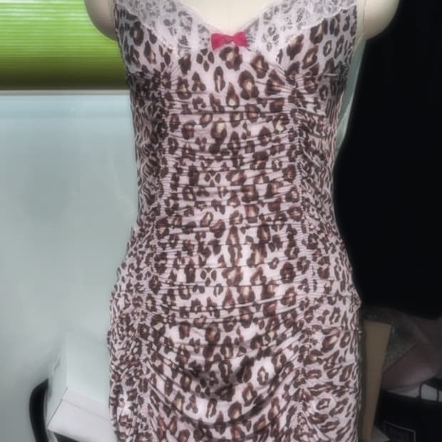 히메갸루 핑크 레이스 호피 셔링 슬립 원피스