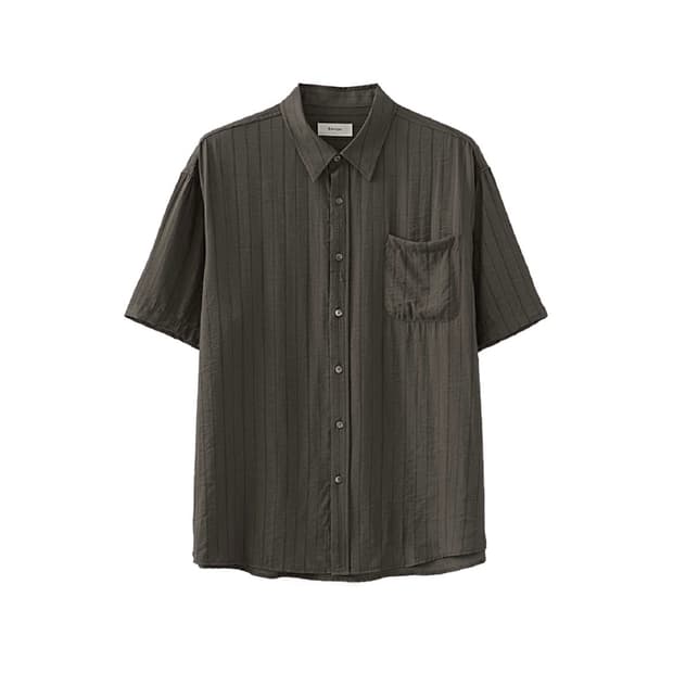 (1회착 택포가격) 파브레가 소나 스트라이프 하프셔츠 다크브라운 4