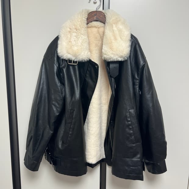 퍼 카라 레더 무스탕 자켓