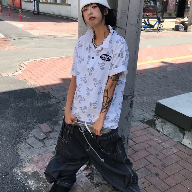 ☠️ 밴슨 풀 스컬 로고 & 자수 피케 반팔 티셔츠(레어) ☠️