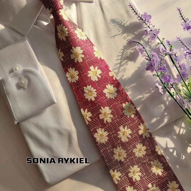 소니아 리키엘 실크 플라워 자카드 넥타이 9.5cm A+등급 K1366
