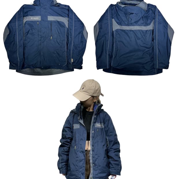콜롬비아 네이비 내피 후리스 아웃도어 바람막이 고프코어 트랙 자켓 M