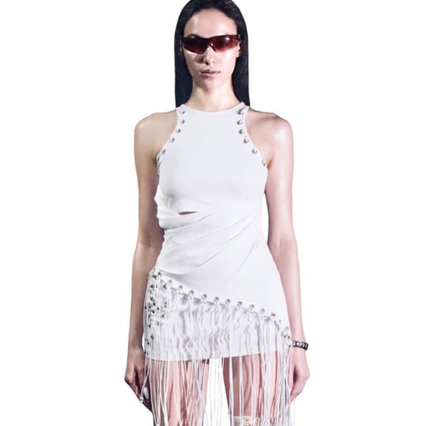 키묘 OBLIQUE EYELET TASSEL SLEEVELESS