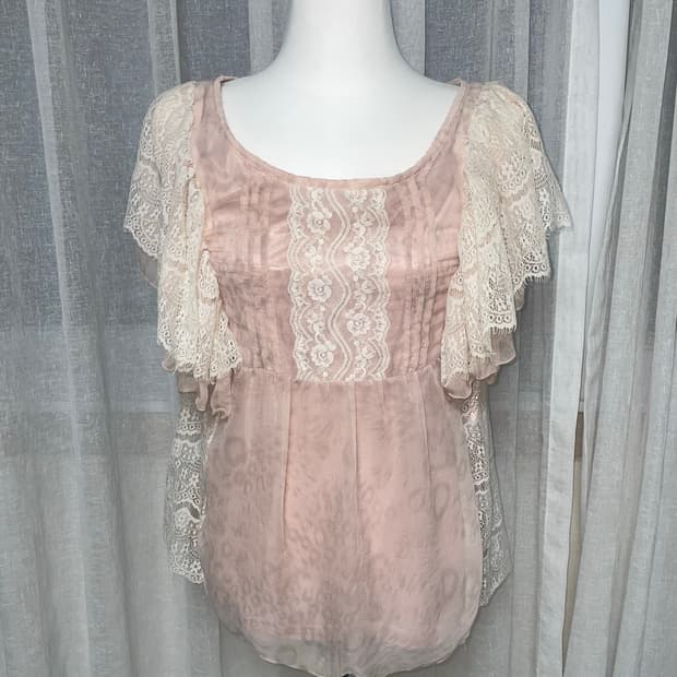 빈티지 핑크호피 레이스 블라우스