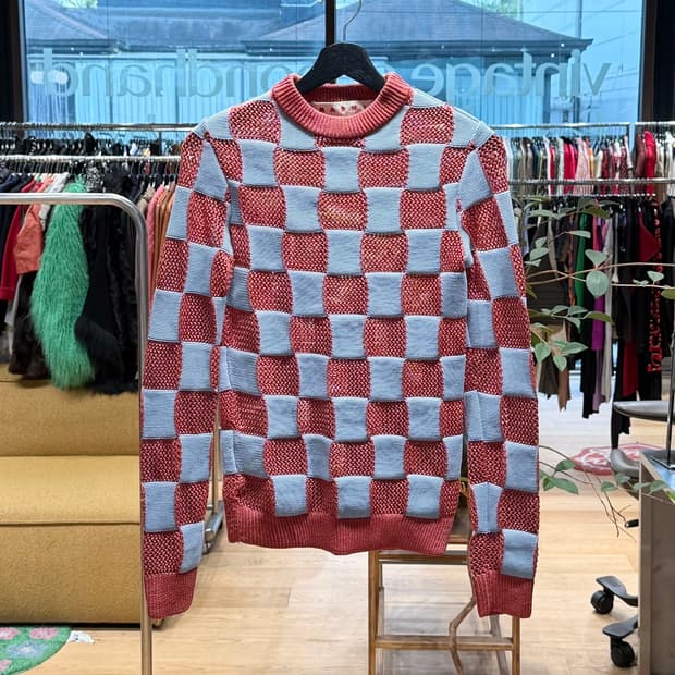 마르니 블루 핑크 체커보드 니트
