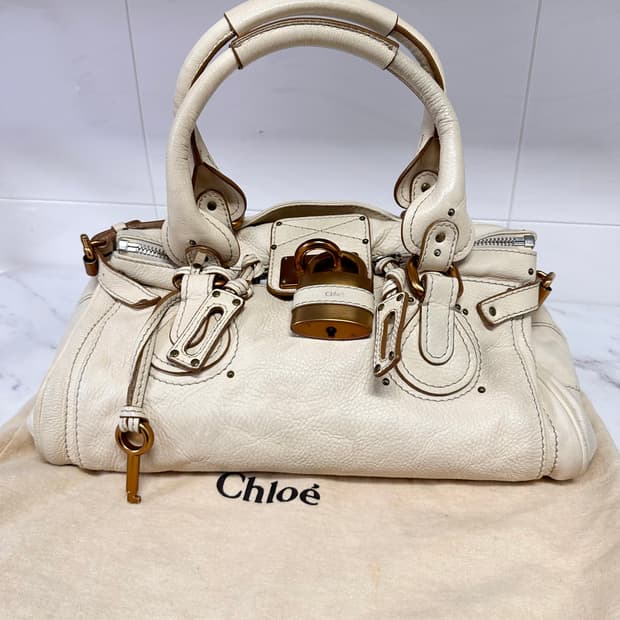 [A 정품] 끌로에 패딩턴백 아이보리 금장