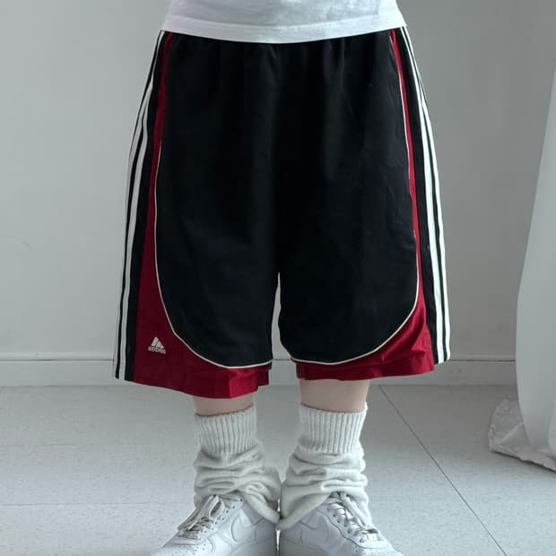 아디다스 블랙 레드 버뮤다 팬츠