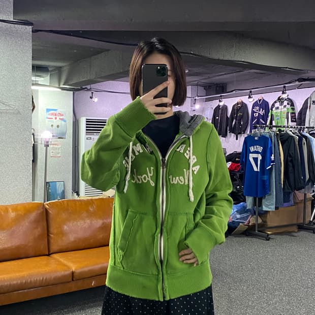 아베크롬비 아치로고 그린 데미지 후드 집업B2872