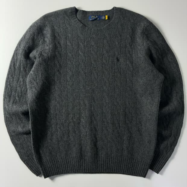 Polo  폴로 랄프로렌 신형 자수 울 캐시미어 그레이 케이블 니트 