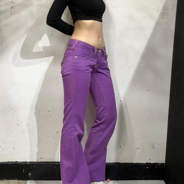 USA 트루 릴리전 퍼플 극희귀 락스타 부츠컷 플레어진 데님 팬츠 청바지