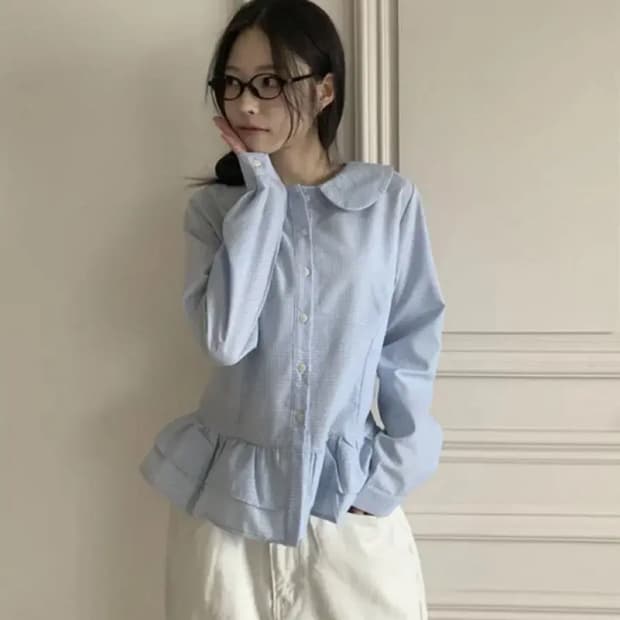 시프트에잇 바닐라 프릴 셔츠 블라우스 체크소라