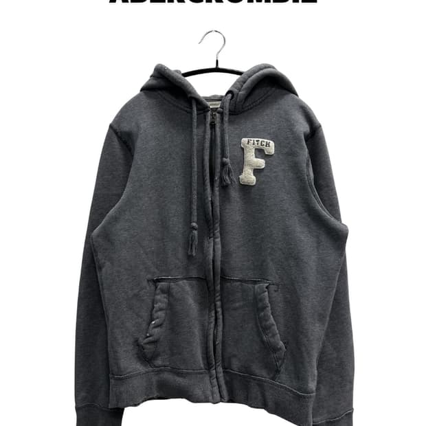 (S) 아베크롬비 머슬핏 패치로고 후드집업 그레이