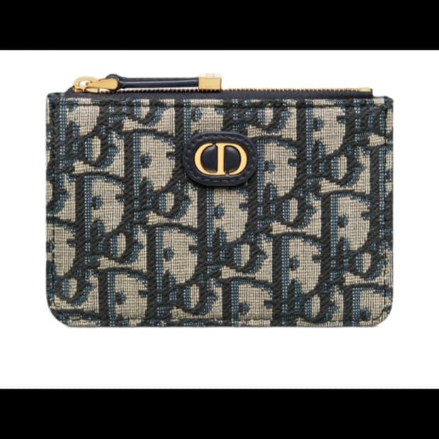 디올 30 몽테인 메리골드 지퍼 카드 홀더 디올 오블리크 자카드 블루