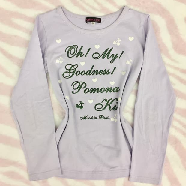 헤이세이 쿨블루 그린 레터링 체리 롱슬리브 티셔츠 조지후쿠 갸루