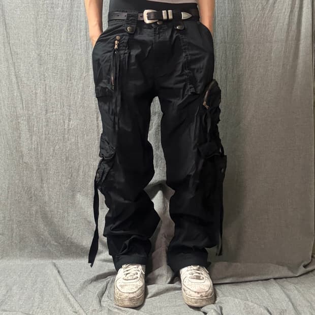 ask 포켓 와이드 카고 팬츠 블랙