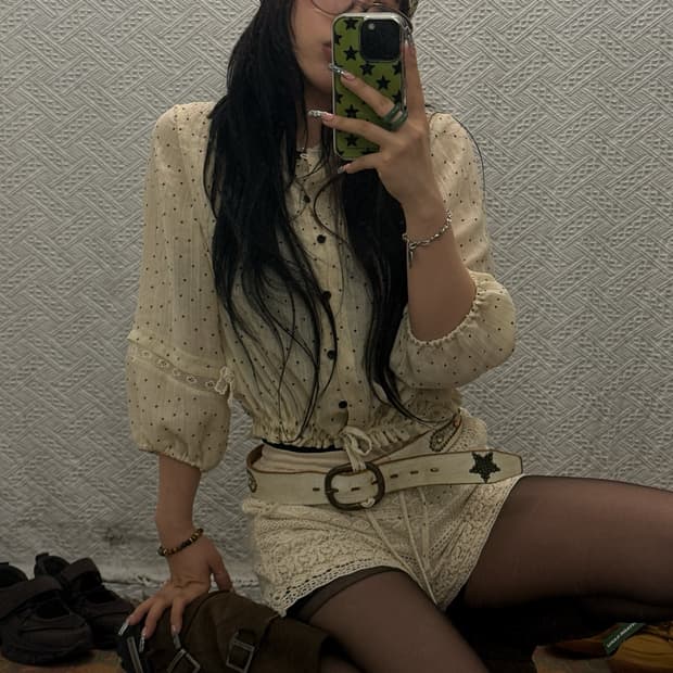 써스데이 아일랜드 키치 도트 땡땡이 프릴 반팔 리본 블라우스 K0363
