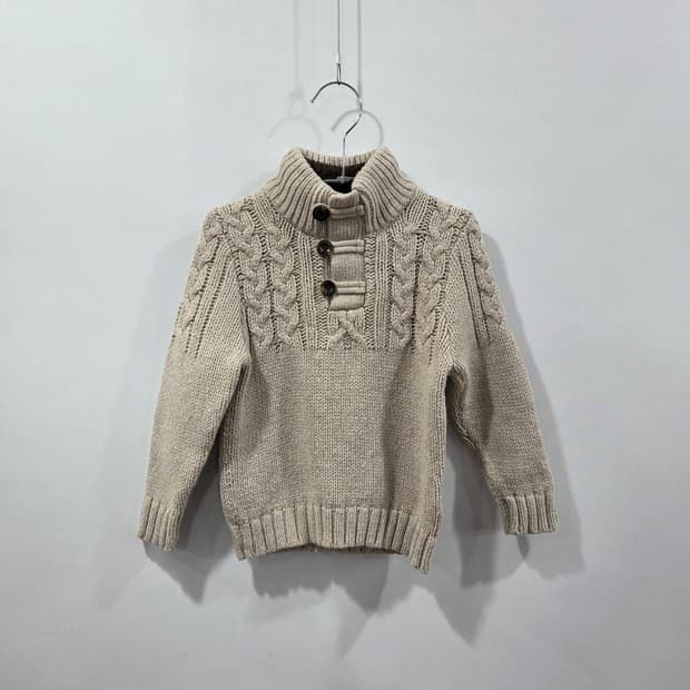 갭 베이비 엘보우패치 풀오버 하프버튼 케이블 니트 3Y