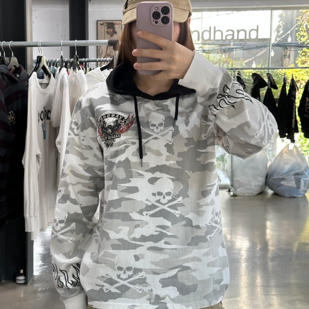 벤슨 스컬카모 이글자수 후드 롱슬리브긴팔티