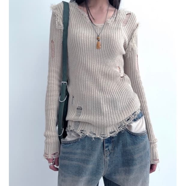 로웨어 데미지 니트