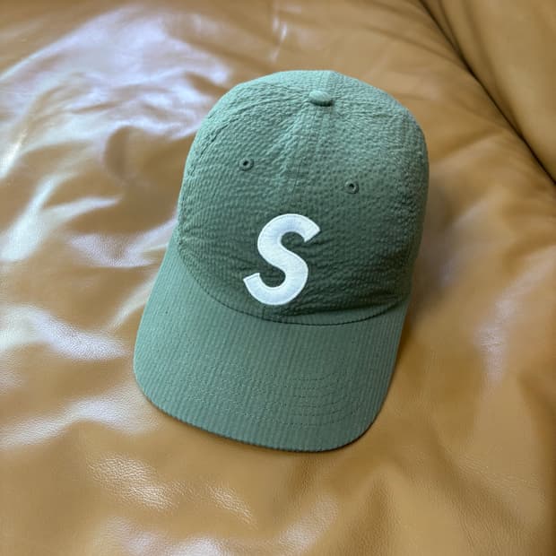 슈프림 S로고 6패널 볼캡 모자 시어서커 카키 올리브 24SS