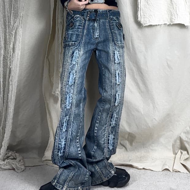 워싱 데미지 데님팬츠