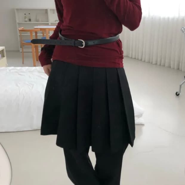 레이어드 플리츠 미디 스커트 팬츠 