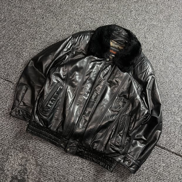 빈티지 아카이브 퍼 카라 카우하이드 레더 자켓 3240