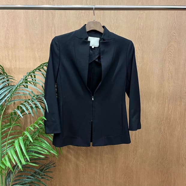 3.1 필립림 집업 테일러드 자켓 노치드 라펠 허리 절개선 디테일 블랙