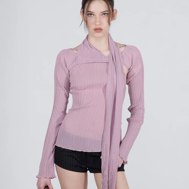 Beaded Scarf Set-Up Top Mauve