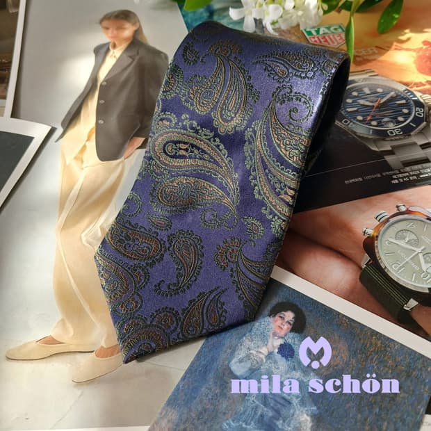 밀라숀 실크 네이비 페이즐리 넥타이 9cm A+등급 A19756
