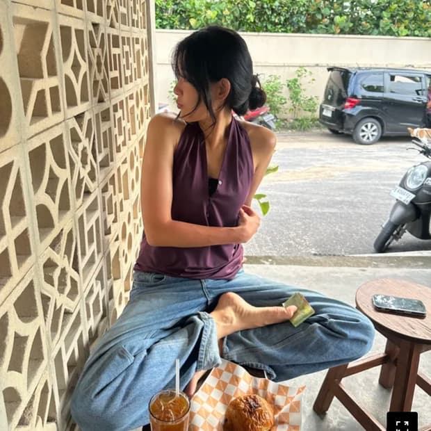 PWC 버튼업 저지 홀터넥 탑 미드나잇 플럼