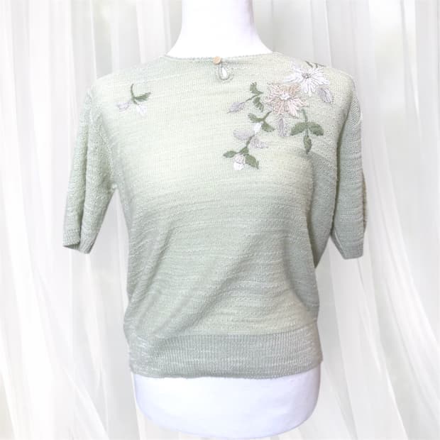 빈티지 꽃자수 니트 반팔